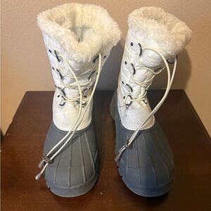 White and Gray Fur-Lined Winter Boots